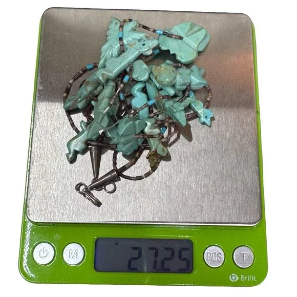 Vintage Zuni Carved Turquoise Thunderbird Fetish Heishi Beaded Necklace 32" READ - Picture 8 of 10